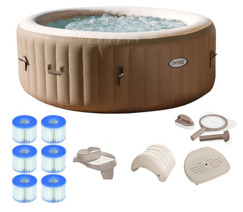 Intex Pure Spa 4 Person Inflatable Portable Hot Tub Ultimate Bundle Package For Sale From United