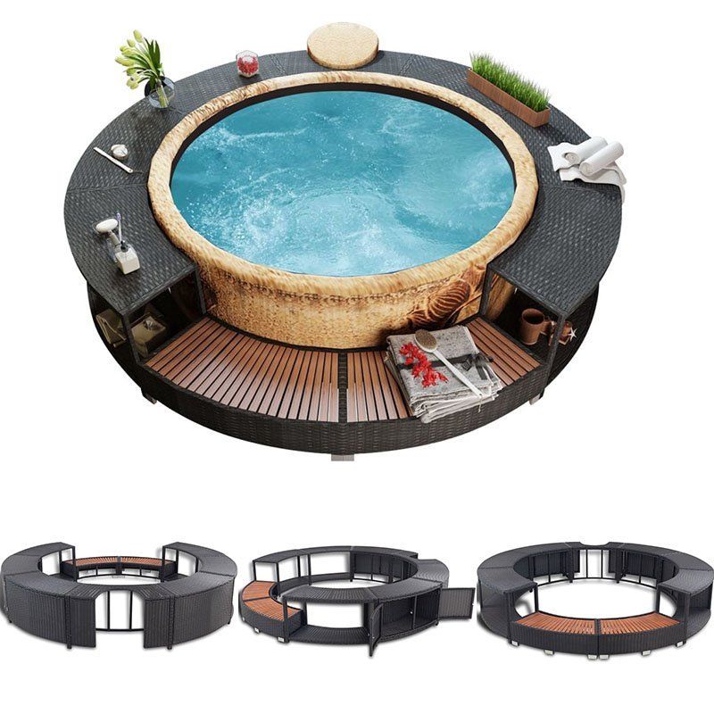 Black Poly Rattan Spa Surround Hot Tub Chic Tropical Hardwood Outdoor Modern Uk For Sale From