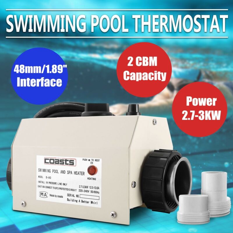 220V 3KW Swimming Pool Spa Hot Tub Electric Water Heater Thermostat 50 ...