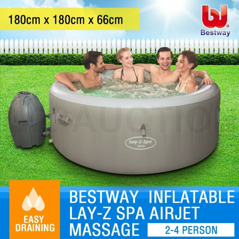 Bestway Lay Z Spa Inflatable Spa Bubble Jet 2-4 Person Portable Outdoor ...