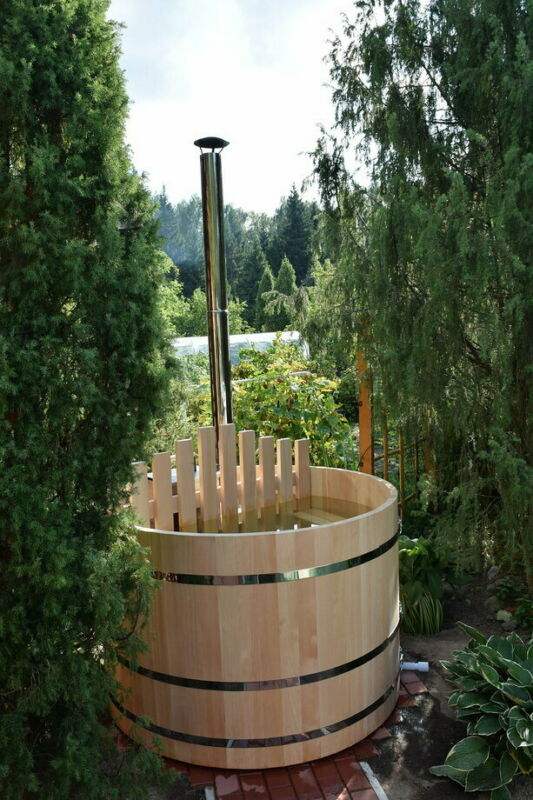 Siberian Cedar Wooden Hot Tub. Outdoor Wood Fired Spa Bath 