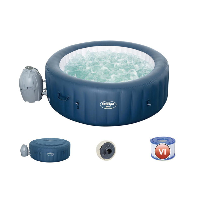 Bestway Saluspa Milan Airjet Plus Round Inflatable Hot Tub Spa, Blue ...